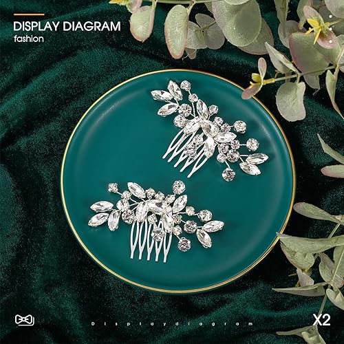 Miniatura 3 de Peine de pelo de boda para novia, 2 piezas, con diamantes de imitación plateados, accesorios para el cabello para mujeres y niñas