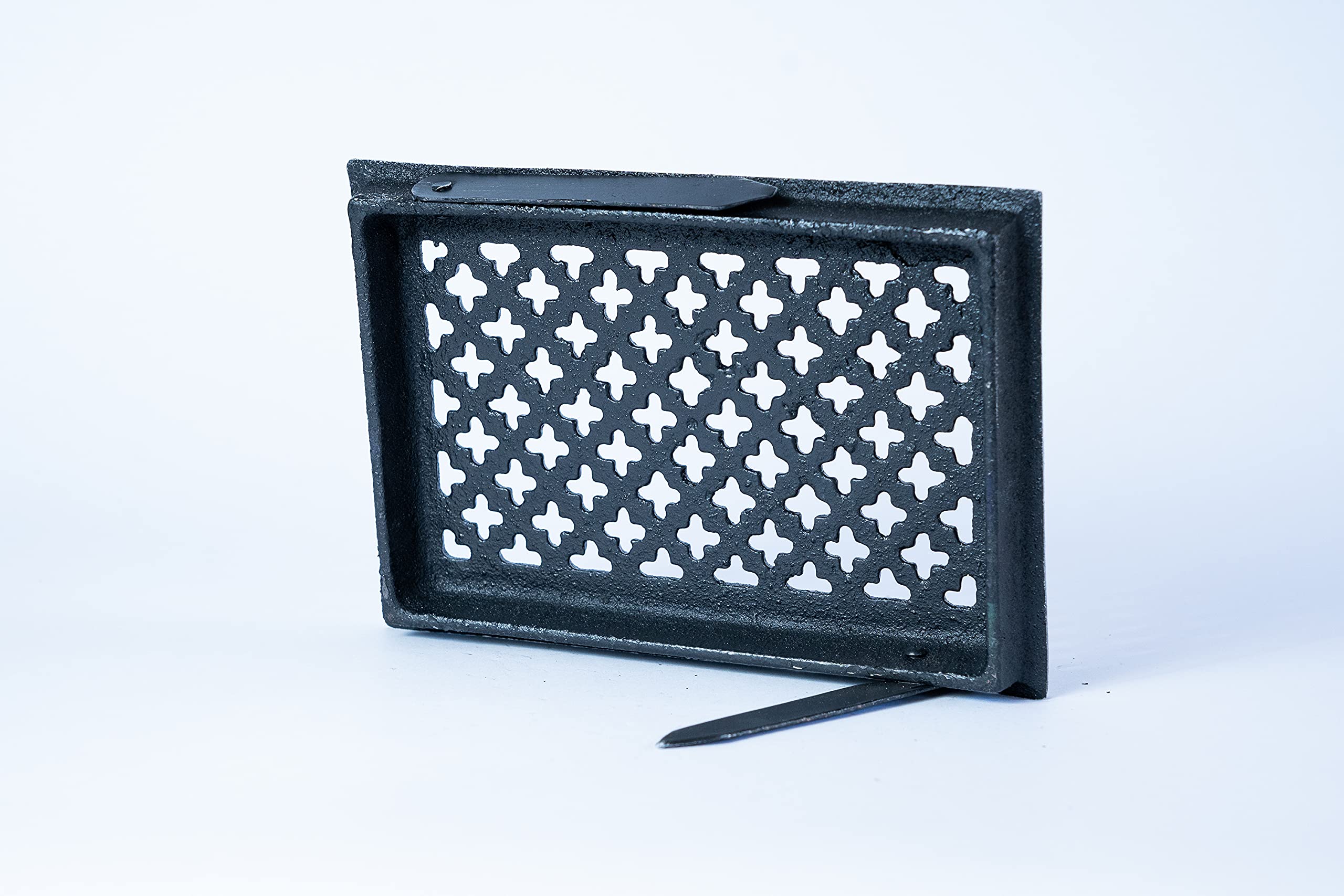 SEZAM Griglia di ventilazione in ghisa 22,3 x 2,3 x 15,5 cm, per stufe in maiolica, forni a legna e caminetti - griglia per aria calda- griglia d'ariaper stufa, verniciato argento antico