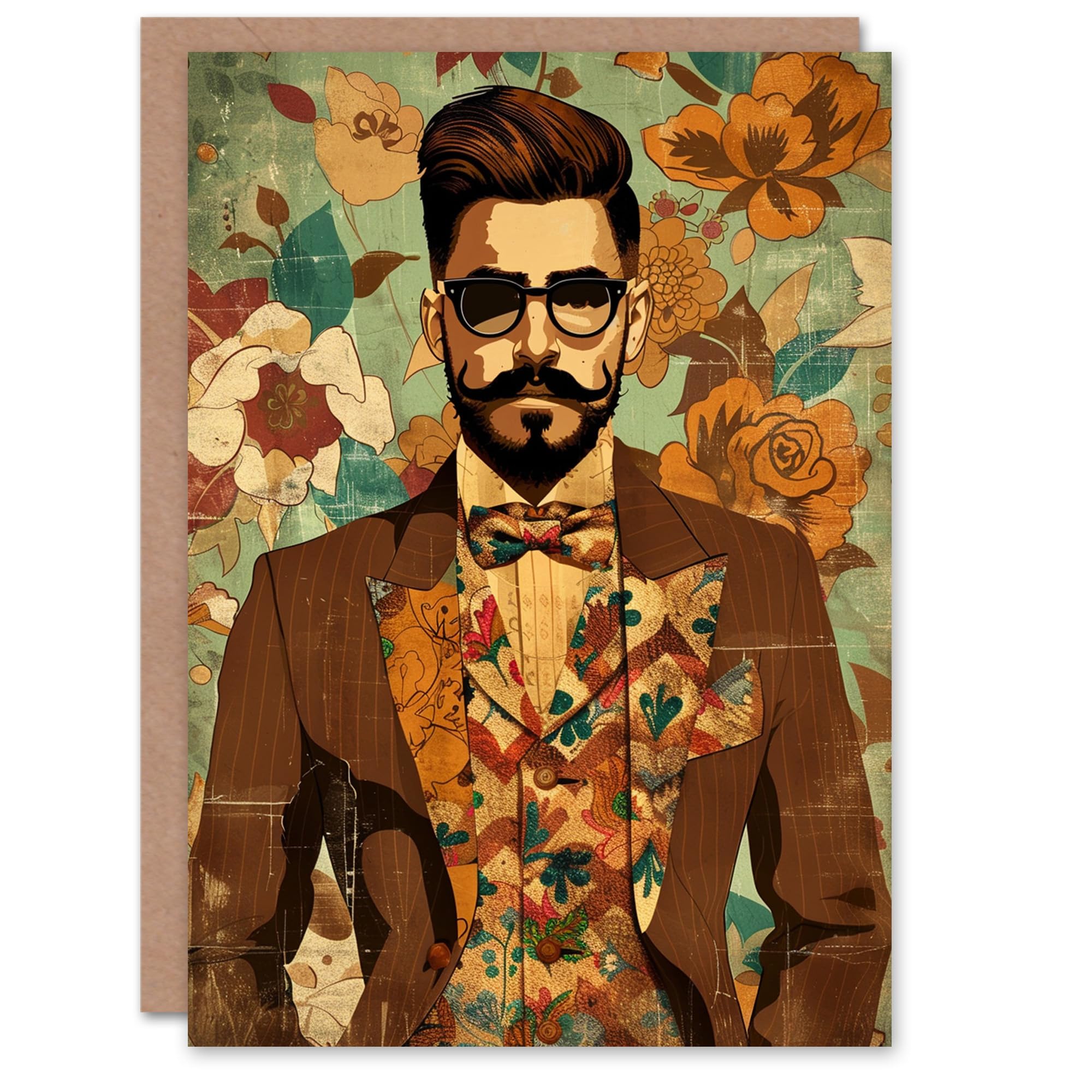 Artery8 Birthday Card Dapper Man Floral Pinstripe Suit Gentleman For Him Man Male Dad Brother Son Papa Grandad Greeting Card