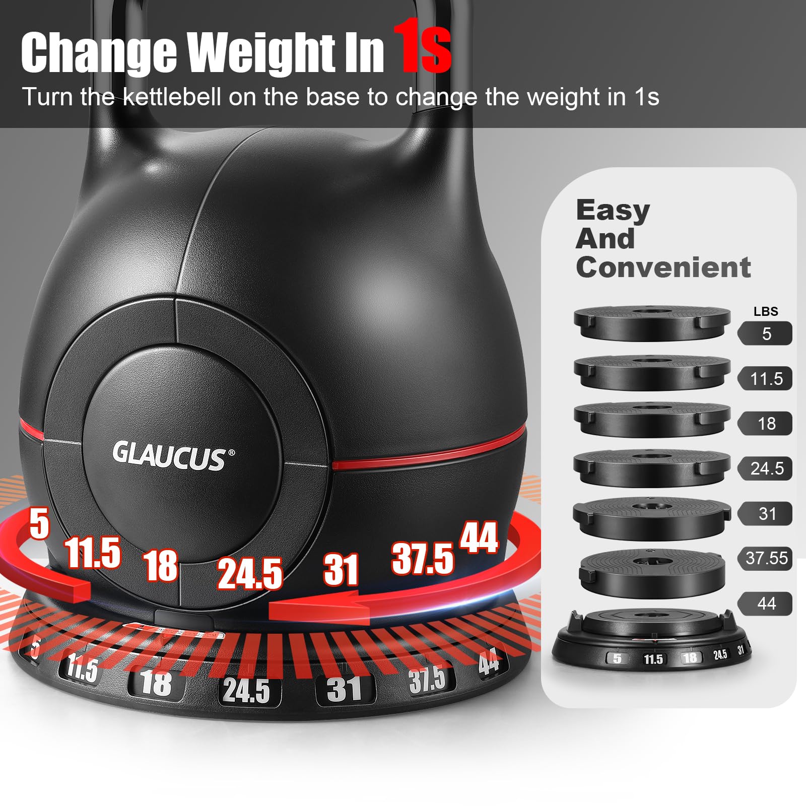 Kettlebell con pesi regolabili: regola rapidamente e facilmente 7 pesi (2,3 kg-20 kg), kettlebell ergonomico per esercizi di fitness a casa e allenamento della forza