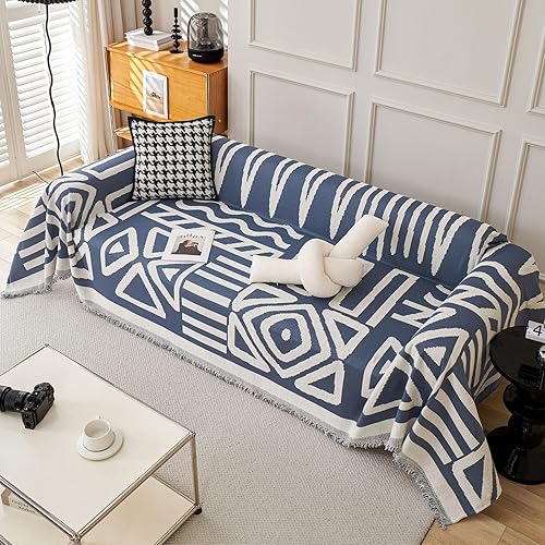 Miniatura 9 de VClife - Funda para sofá de 2 plazas o modular, de felpilla, lavable, apta para mascotas y perros, protectora, con borlas, azul, 71 x 118 pulgadas