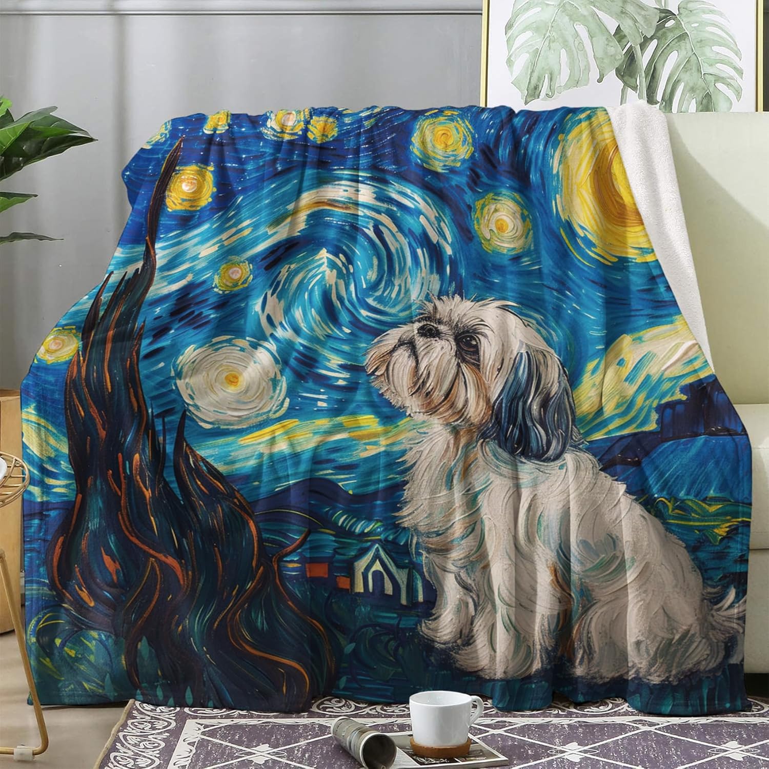 German Shepherd Blankets, Dog Lover Blankets Throw Size for Bed Decor, Starry Night Animals Blanket for Couch, Lightweight Soft Warm Plush Flannel Sofa Blanket for All Seasons 50"x70"
