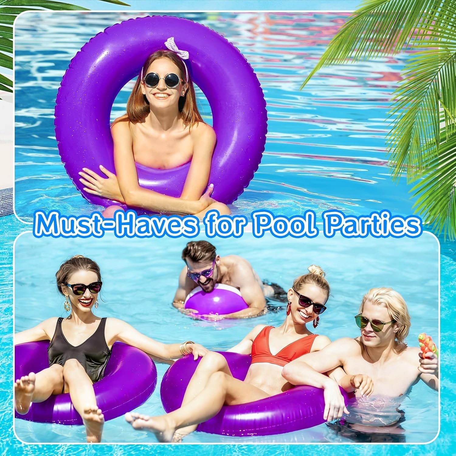 8 Pcs Inflatable Pool Float 28 Inches Purple Swim Tubes Bulk for Adult image 5