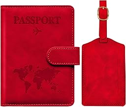 Toctax French Passport Protector and Suitcase Tag, Passport Protector with RFID Blocker, Passport Covers for Men and Women, Passport Cover for Travel Essentials, Passport Holder (Red)