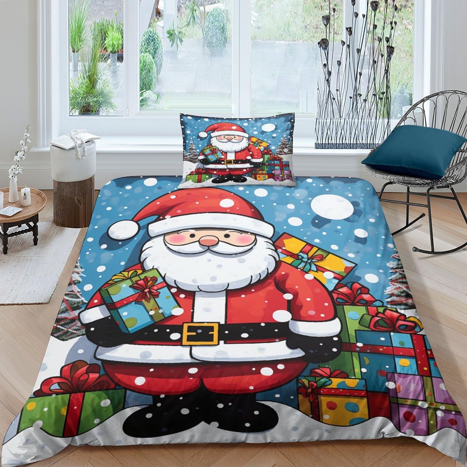 Housse de couette Père Noël 3D avec fermeture éclair pour un lit douillet sans pli