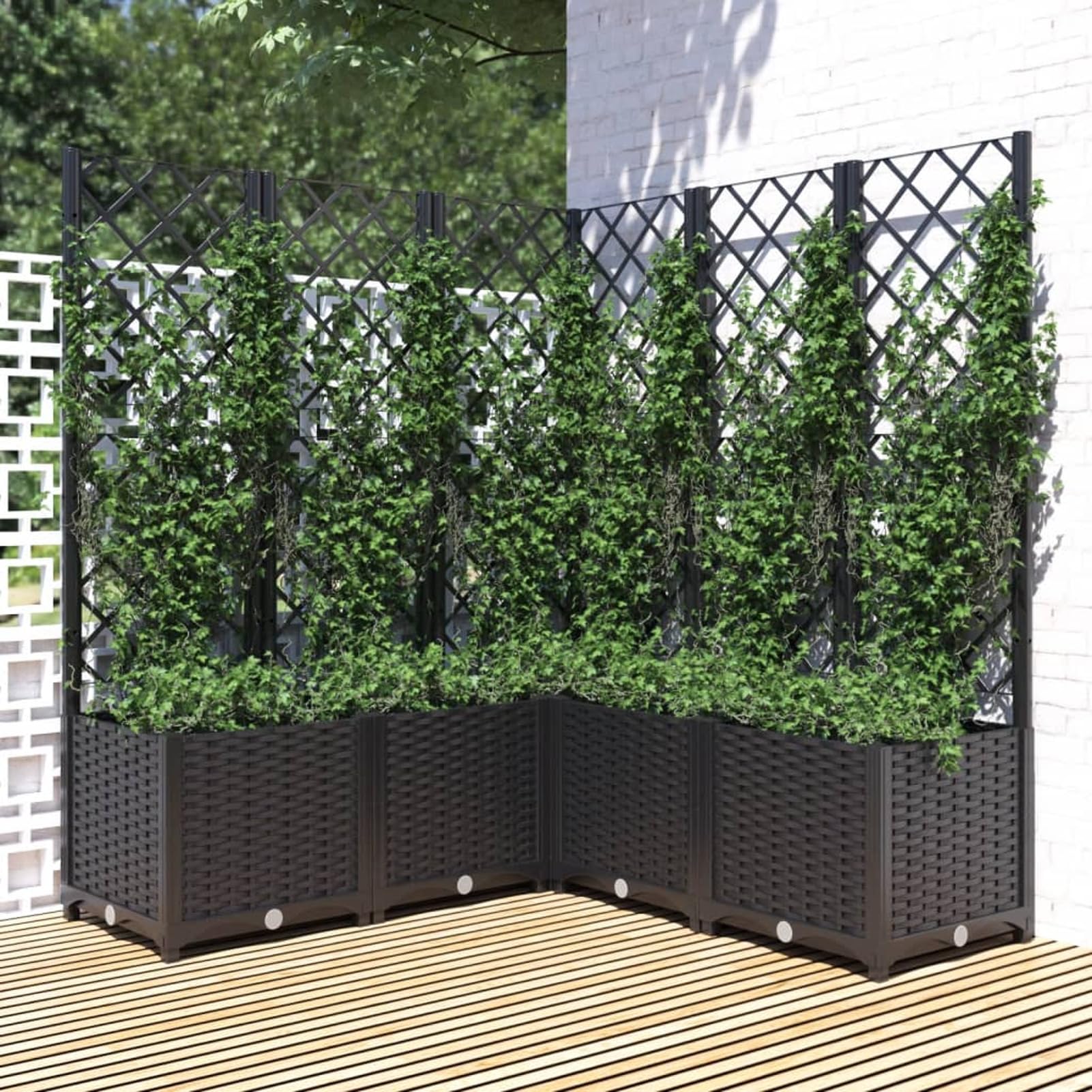 Mengtu Garden Planter with Trellis Black 120x120x136 cm Polypropylene, Garden Trough Planter with Panel Climbing Plant Holder for Patio Yard, Outdoor Entrance Balcony Raised Bed Flower Box