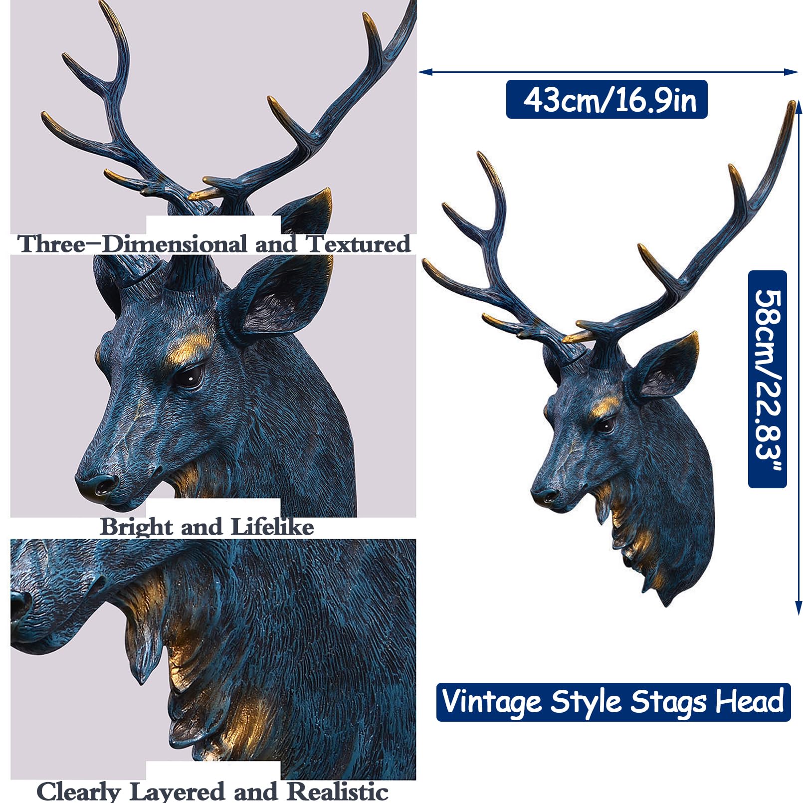 Decorazione da parete a forma di testa di cervo, finta tassidermia, scultura di cervo con corna di animali, arte da appendere alla parete Decorazione da parete a forma di testa di cervo, finta tassidermia, scultura di cervo con corna di animali, arte da appendere alla parete