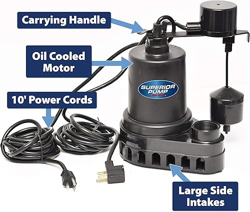 Miniatura 7 de Superior Pump 92260 Bomba de sumidero termoplástica de 14 HP con interruptor de flotador vertical, color negro