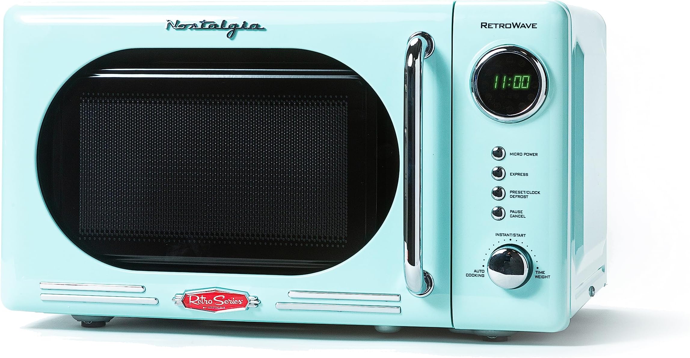 Countertop Microwave Oven with Easy Clean Interior - Retro Microwave with LED Display & Child Lock- Compact 0.7 Cu. Ft. Oven With 12 Pre-Programmed Settings for Quick Cooking- 700-Watts-Aqua