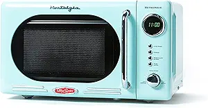 Nostalgia Retro Compact Countertop Microwave Oven, 0.7 Cu. Ft. 700-Watts with LED Digital Display, Child Lock, Easy Clean Interior, Aqua