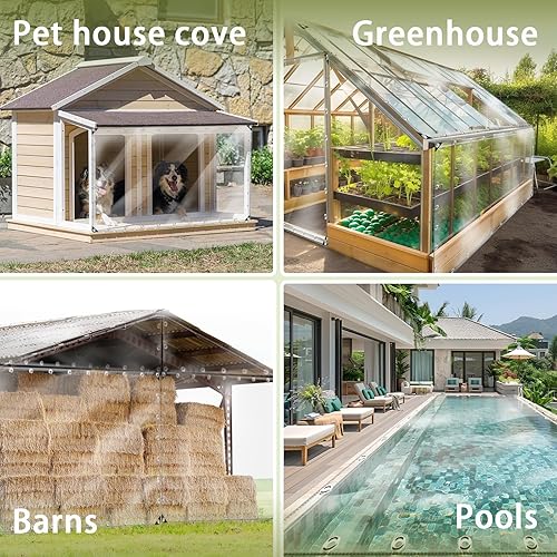 Miniatura 3 de Lona impermeable transparente de 6 x 10 pies lona de PVC de 0465in con ojales y brida para cables cubierta resistente al desgarro para campamento