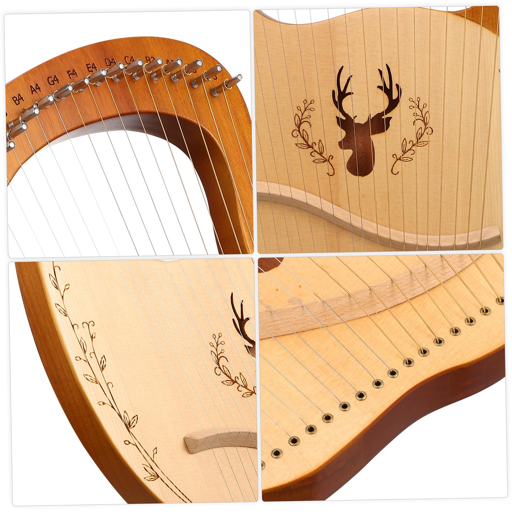 ifundom Set di Lira Musicale con 19 Corde in Legno, Chiave di Accordatura e Borsa per Trasporto, Suono Chiaro e Morbido per Principianti