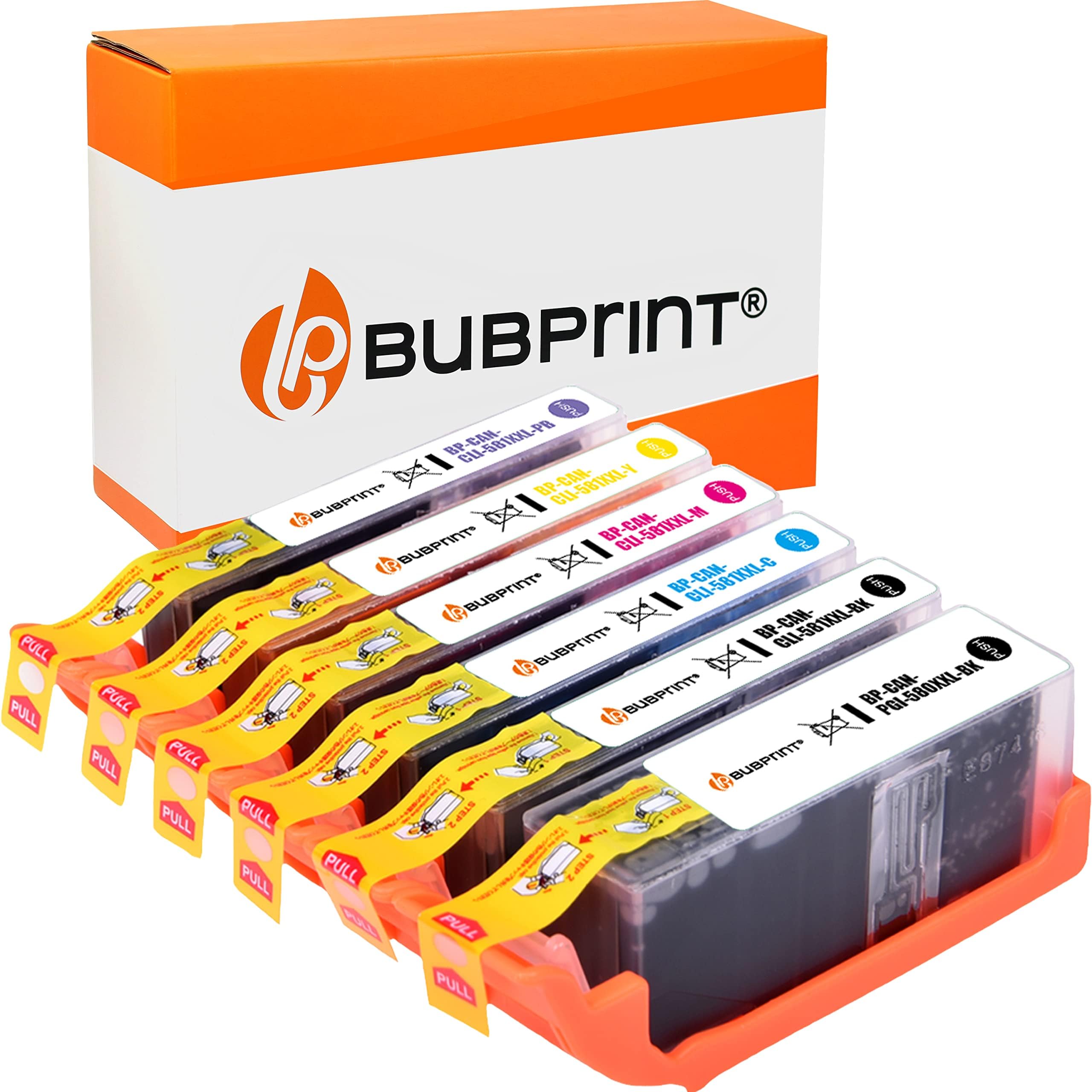 Bubprint Compatible 6 Printer Cartridges Replacement for Canon PGI-580, CLI-581, PGI 580, CLI 581, XXL for Pixma TS8150, TS8151, TS8152, TS9150, TS9155, TS8100, TS9100 Series