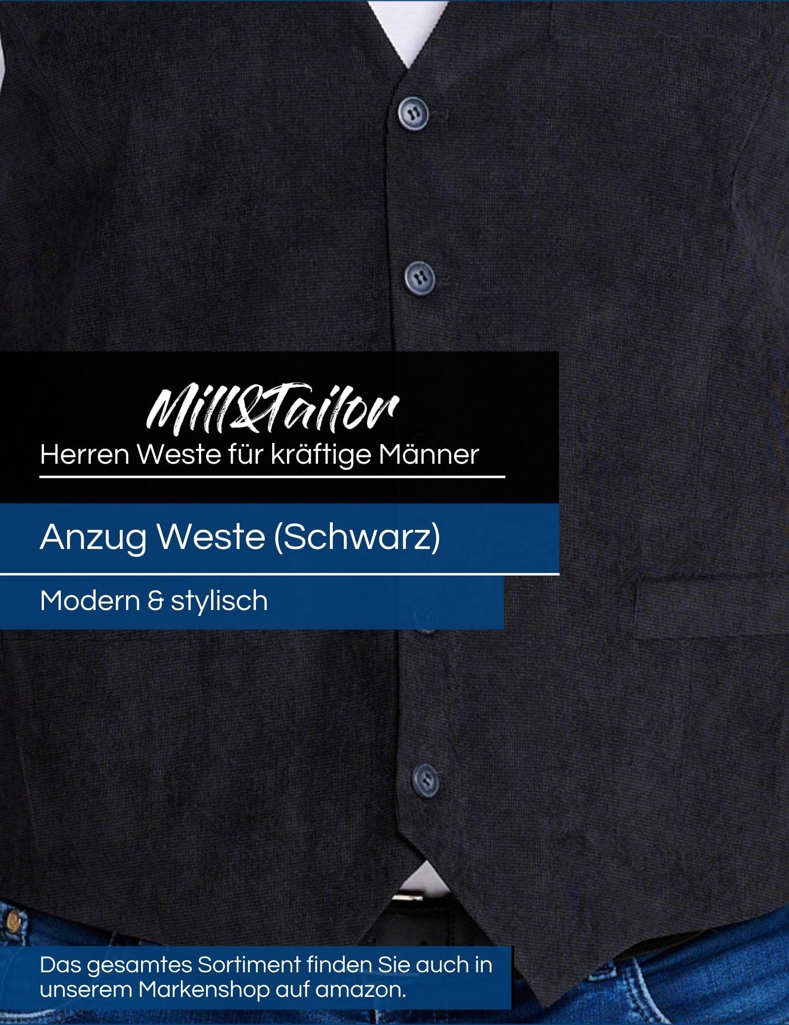Mill&Tailor Weste Herren schwarz I Schicke Anzug-Weste I Modern & Sportlich I Bequeme Herren-Weste für Freizeit, Hochzeit & Business I edles Herren Anzug-Jackett aus Polyester