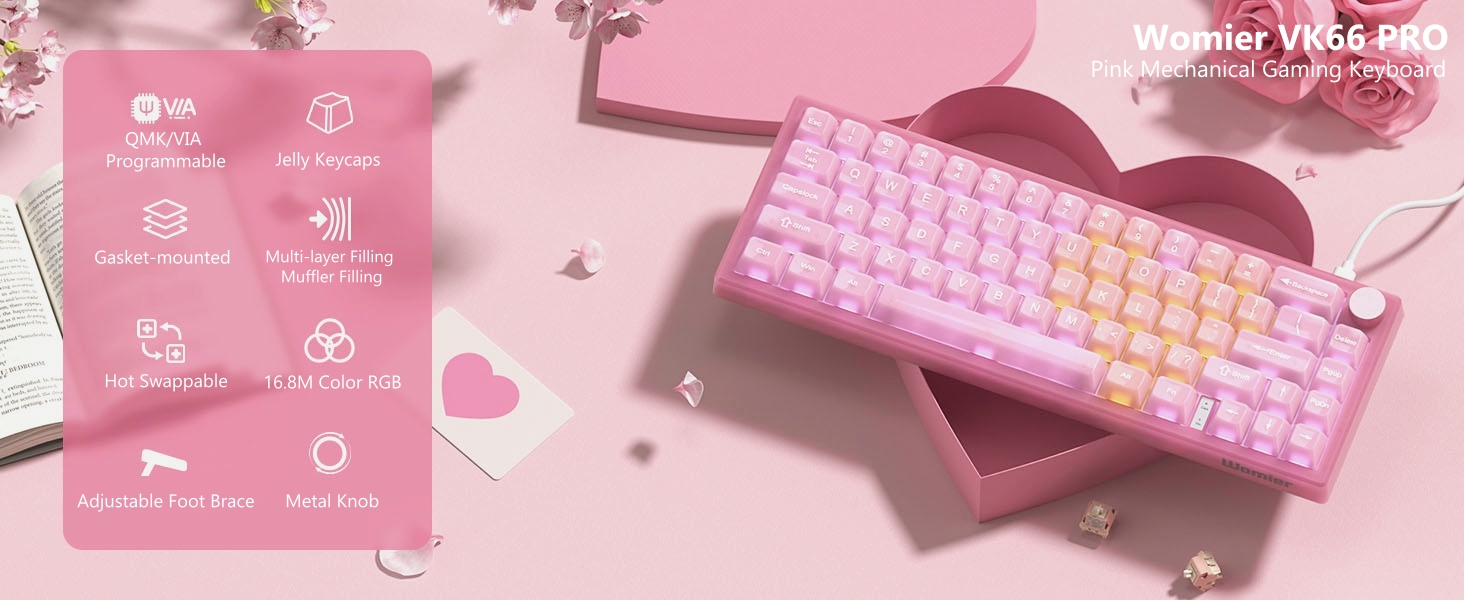 Amazon.com: Womier 60% Keyboard QMK/VIA, Pink Gaming Mechanical