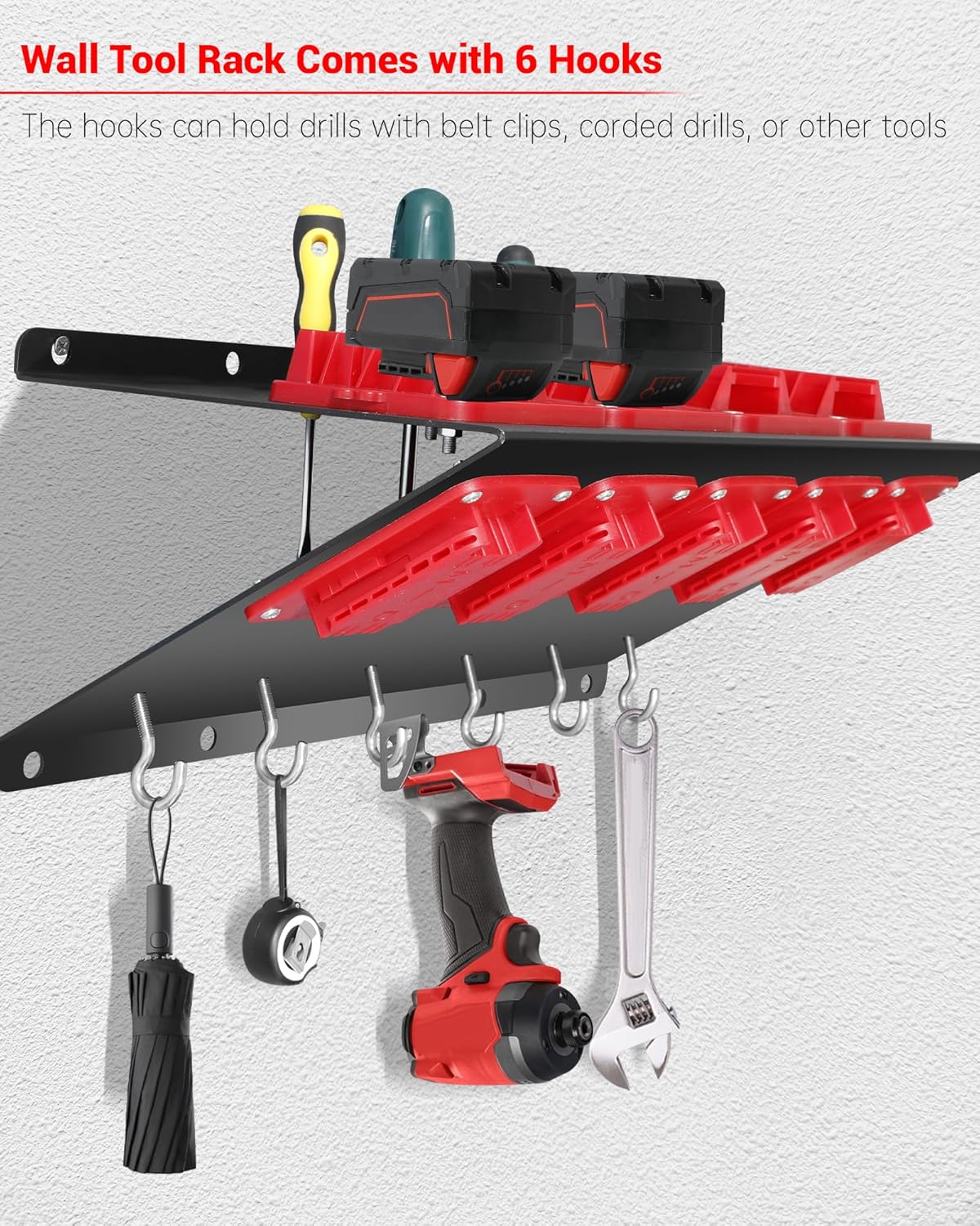Wall Tool Holder Compatible with MiWoQi Series, Storage Tool Rack, Comes with 5 Hand Drill Bases and 5 Battery Bases, Workshops, Garage, Tool Sheds, Tool Carts