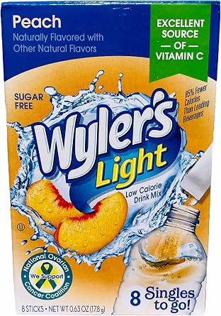 Wylers Light Peach Singles to Go 8 Sachet Soft Drink Mix 17.8g