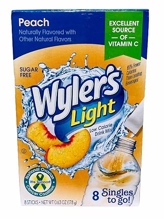 Wylers Light Singles To Go Water Drink Mix, Peach, 8 Packets