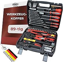 FAMEX 144-50 Werkzeugkoffer gefüllt bestückt mit hochwertigem Werkzeug Set - mit Steckschlüsselsatz, alle Schraubwerkzeuge Chrom-Vanadium, kompakt, ideal als Bordkoffer für Kfz Wohnmobil Camper