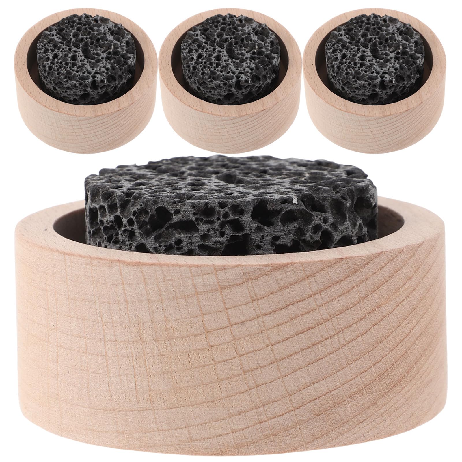 Baluue 4 Piezas Difusor Pasivo de Piedra Volcánica Redonda para Aromaterapia Madera, Antideslizante y Fácil Cambio de Fragancia para Hogar y Baños