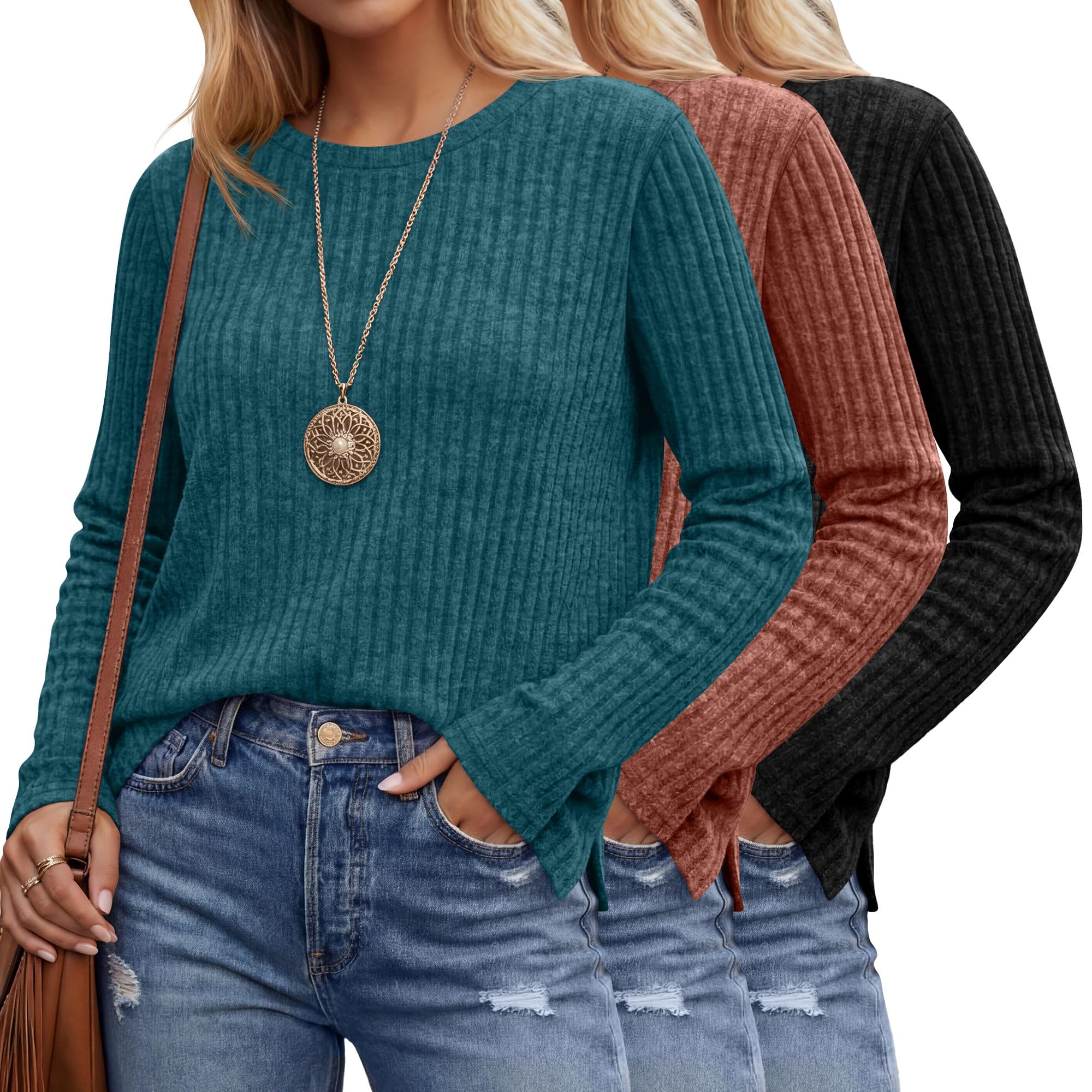 Photo 1 of Huukeay Women's 3 Pack Long Sleeve Tunics - Small