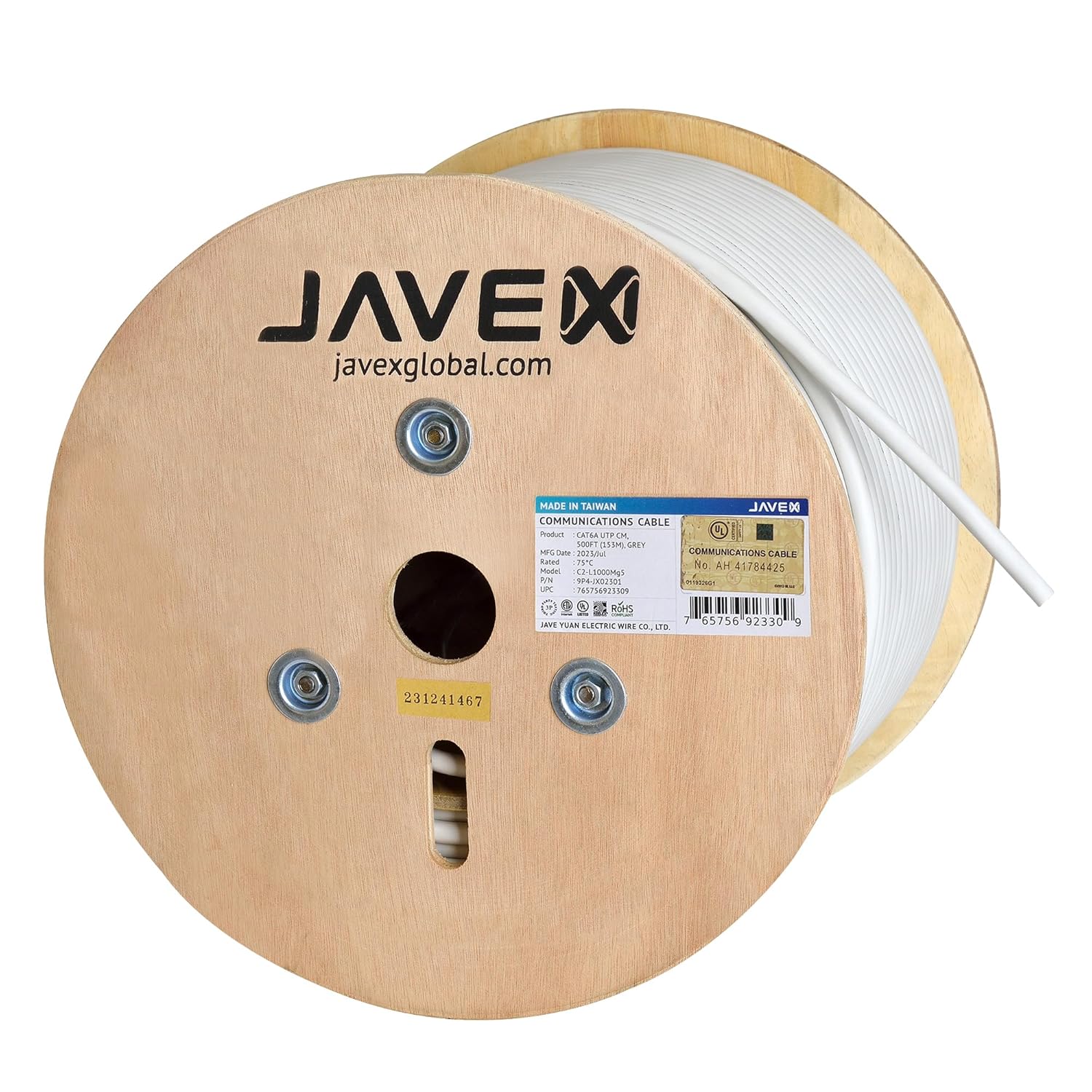 JAVEX 23AWG CAT6A UL CM in-Wall Rated [500FT, Pure Copper] 750MHz, ETL Listed, TAA Compliant, UTP Ethernet Bulk Cable, Grey