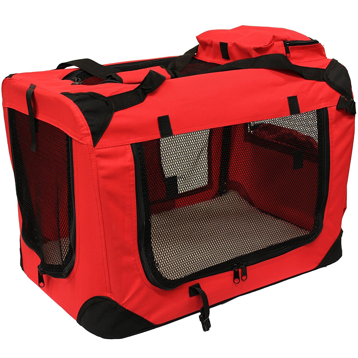 MOOL Lightweight Fabric Pet Carrier Crate with Reversible Mat and Removable Bag, Red