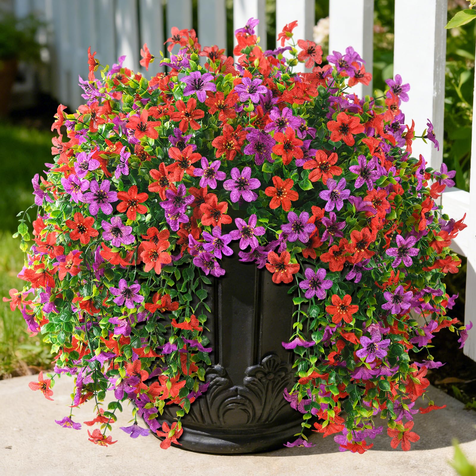 ZFProcess Artificial Hanging Flowers for Outdoors, 2 Pcs Fake Hanging Plant Spring Summer Decoration, UV Resistant No Fade Faux Flower for Porch Patio