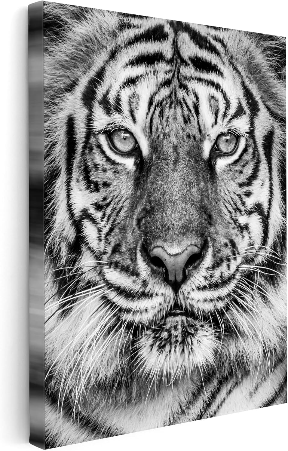 Poster Master Tiger Print - Portrait Canvas - Black & White Art - Minimal Gift for Men, Women, Animal Lover - Great Wall Decor for Home, Office, Living Room - 8x10 STRETCHED Canvas