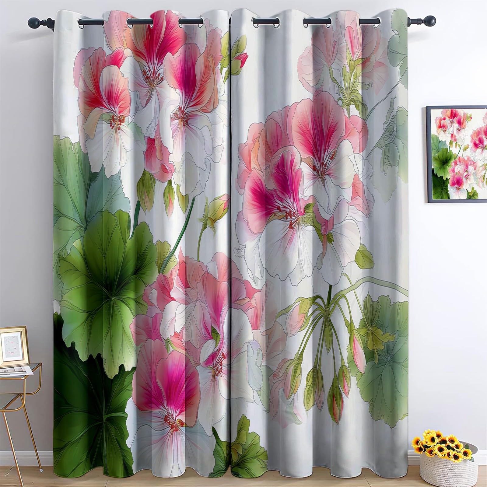 Zasłony zaciemniające do salonu 2 sztuki 117 cm x 229 cm przelotki termoizolacyjne na zimno i ciepło, tradycja kwiatowa w kształcie liści, okno wystrój domu do sypialni kuchni salonu dziecka biały