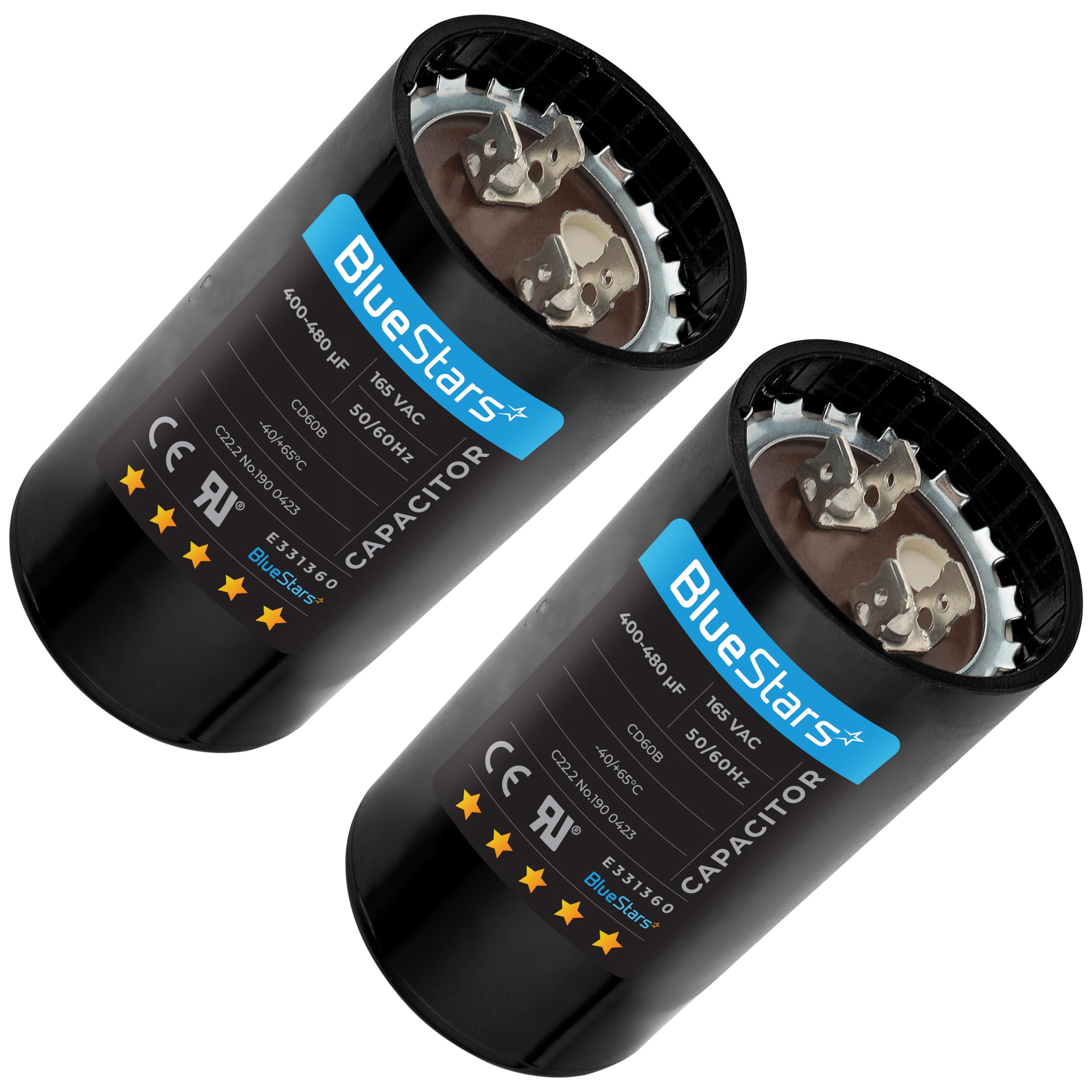 Photo 1 of [UL Listed] BlueStars 400-480 uF MFD 165 VAC Universal CD60 Round Motor Start Capacitor 50/60 Hz - Replacement Part for AC Electric Motor Operation - Lifetime Up to 30.000 Hours - Pack of 2
