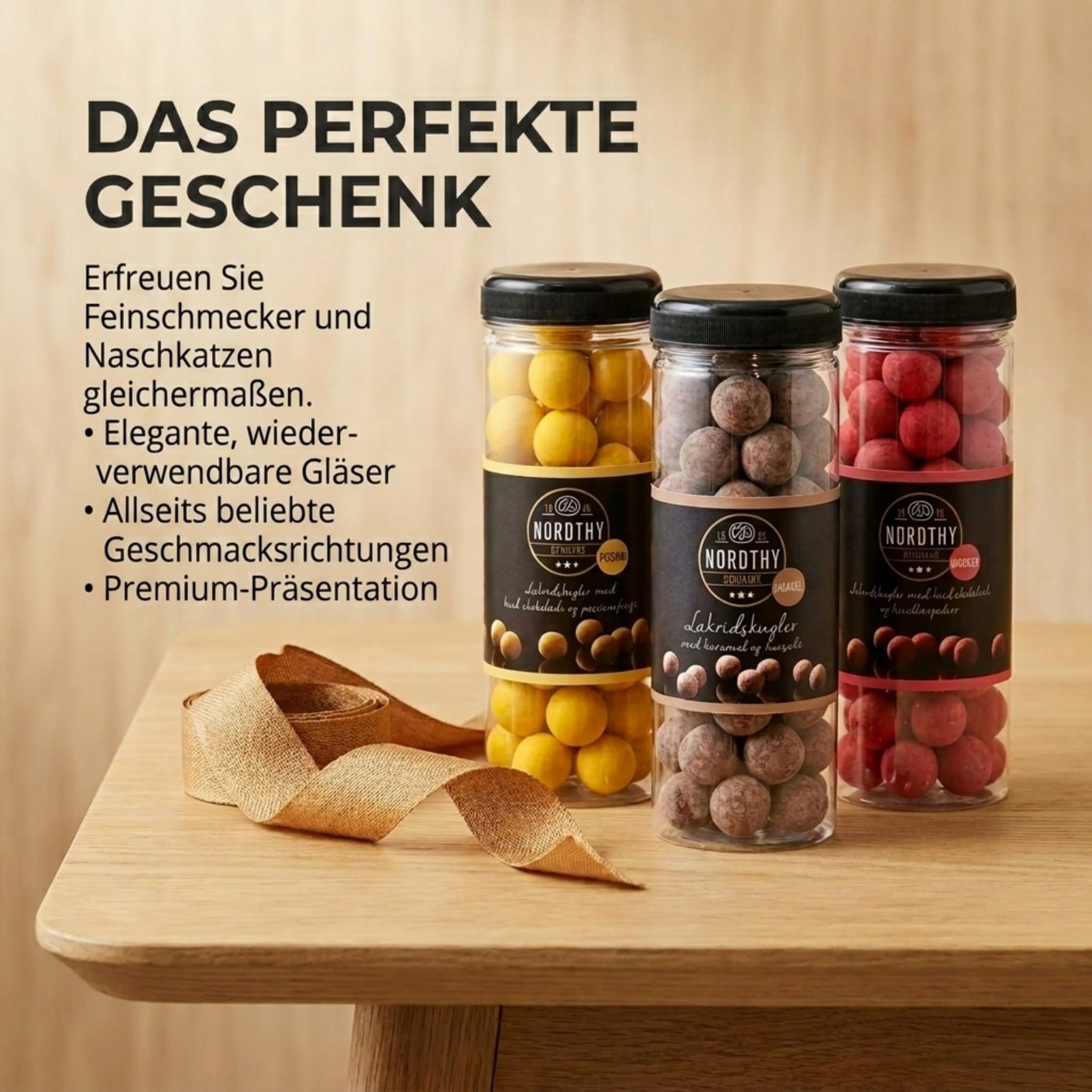 Nordthy Lakritzkugel Geschenkset 3x300g – Gourmet Lakritz in den Sorten Passionsfrucht, Himbeere & Salzkaramell