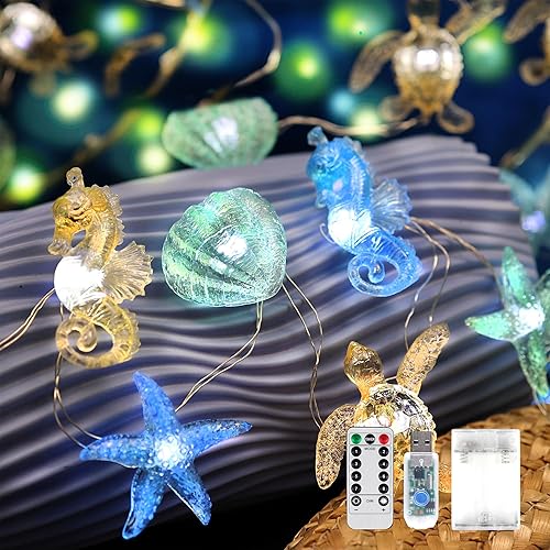 Miniatura 8 de Guirnalda de luces decorativas de playa, luces temáticas náuticas para decoraciones de Navidad, control remoto de 10 pies, 30 LED, boda, fiesta de