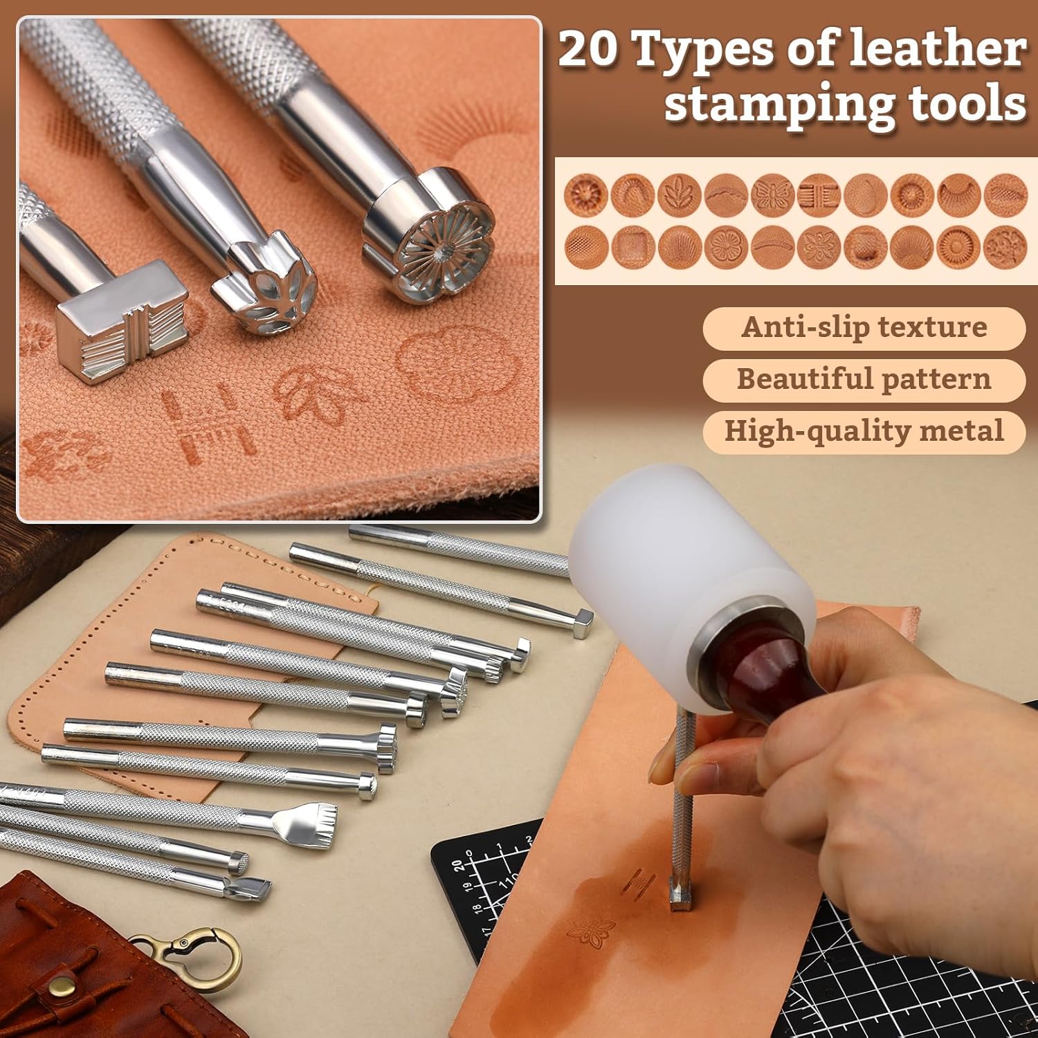 Leather Stamping Tools, Leather Carving Set, Working Kit for Beginners with Wood Burning Kit, Stamp Punch Set and Adjustable Swivel Knife, Carving Working Saddle Making