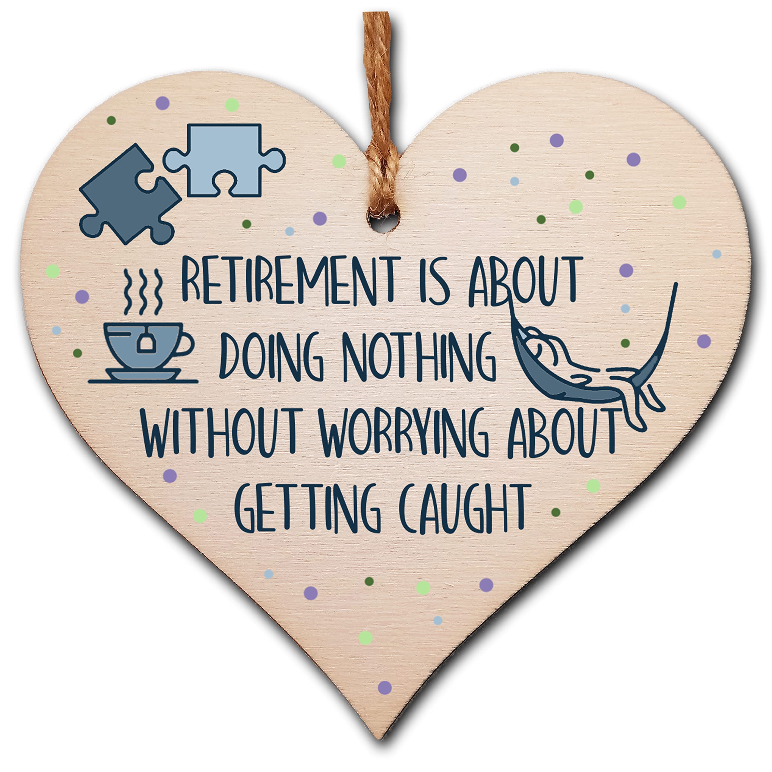 The Plum Penguin Blue Handmade Wooden Hanging Heart Plaque Gift Retirement Doing Nothing Without Worrying Leaving Card Alternative Friend Colleague Present