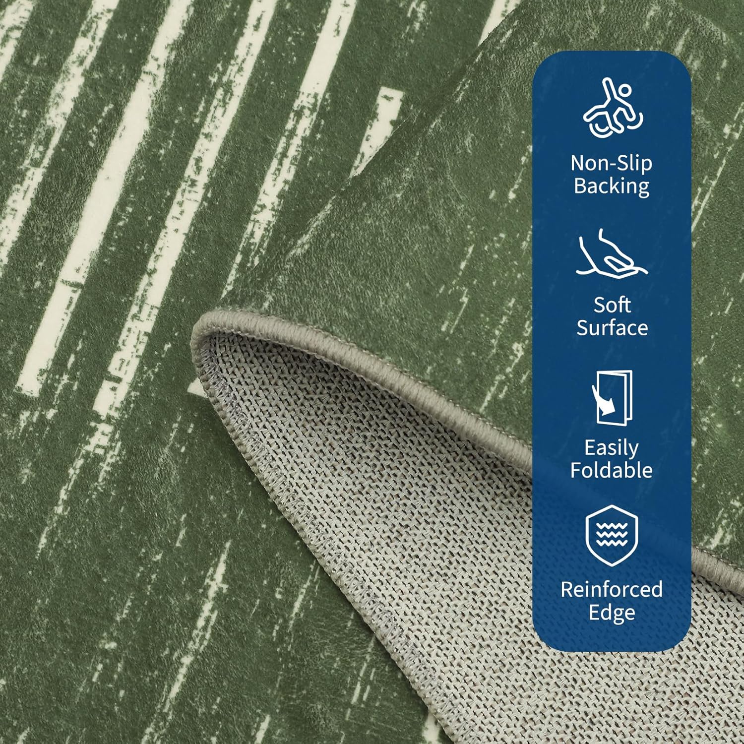 GarveeHome 2x6 Striped Runner Rug Non-Slip Hallway Runners, Low Pile Washable Mat for Laundry Room Kitchen Stain-Resistant Entryway Rugs, Green