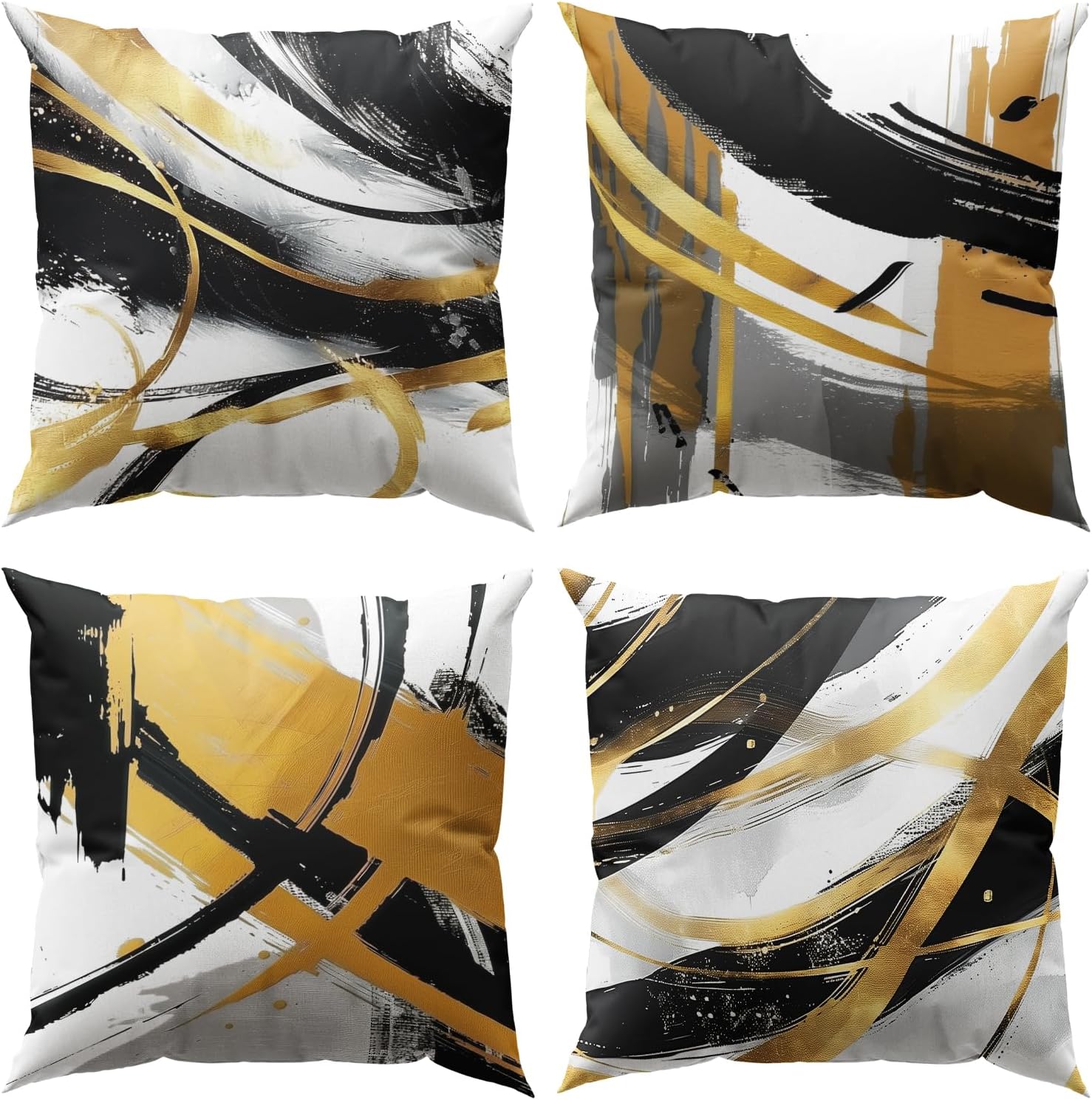 Amazon.com: DZGlobal Black and Gold Pillow Covers 18x18 Abstract Throw ...