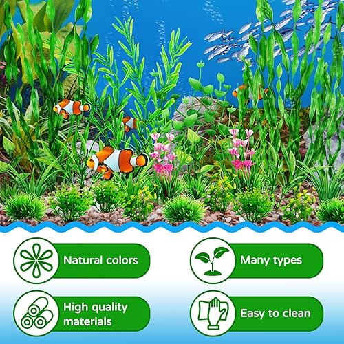 Miniatura 4 de QUOZUO Plantas de acuario decorativas para peceras verdes, 25 piezas de decoración de peceras, accesorios de pecera, plantas artificiales de
