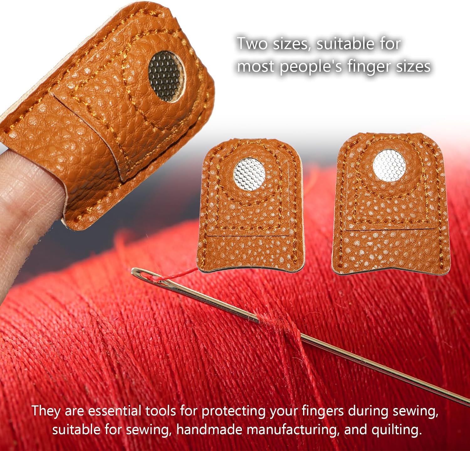 4 Pieces Leather Thimbles for Hand Sewing and Quilting, Leather Finger Protectors, DIY Sewing Tools，Needles Knitting Craft Accessories，Thimbles for Hand Quilting，Hand Quilting Supplies,2 Sizes