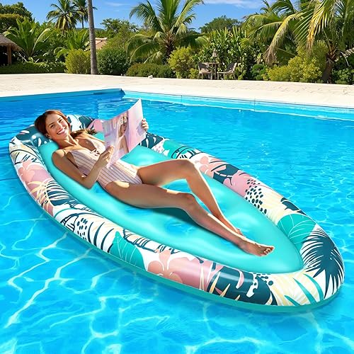 Miniatura 7 de Flotadores inflables de piscina para adultos, flotadores de piscina refrescante con reposacabezas, flotadores de piscina de bronceado cómodo para