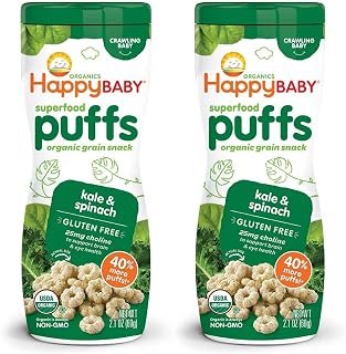 Happy Baby Organic Superfood Puffs, Organic Grain Snack, Kale & Spinach, 2.1 Oz, Pack of 2