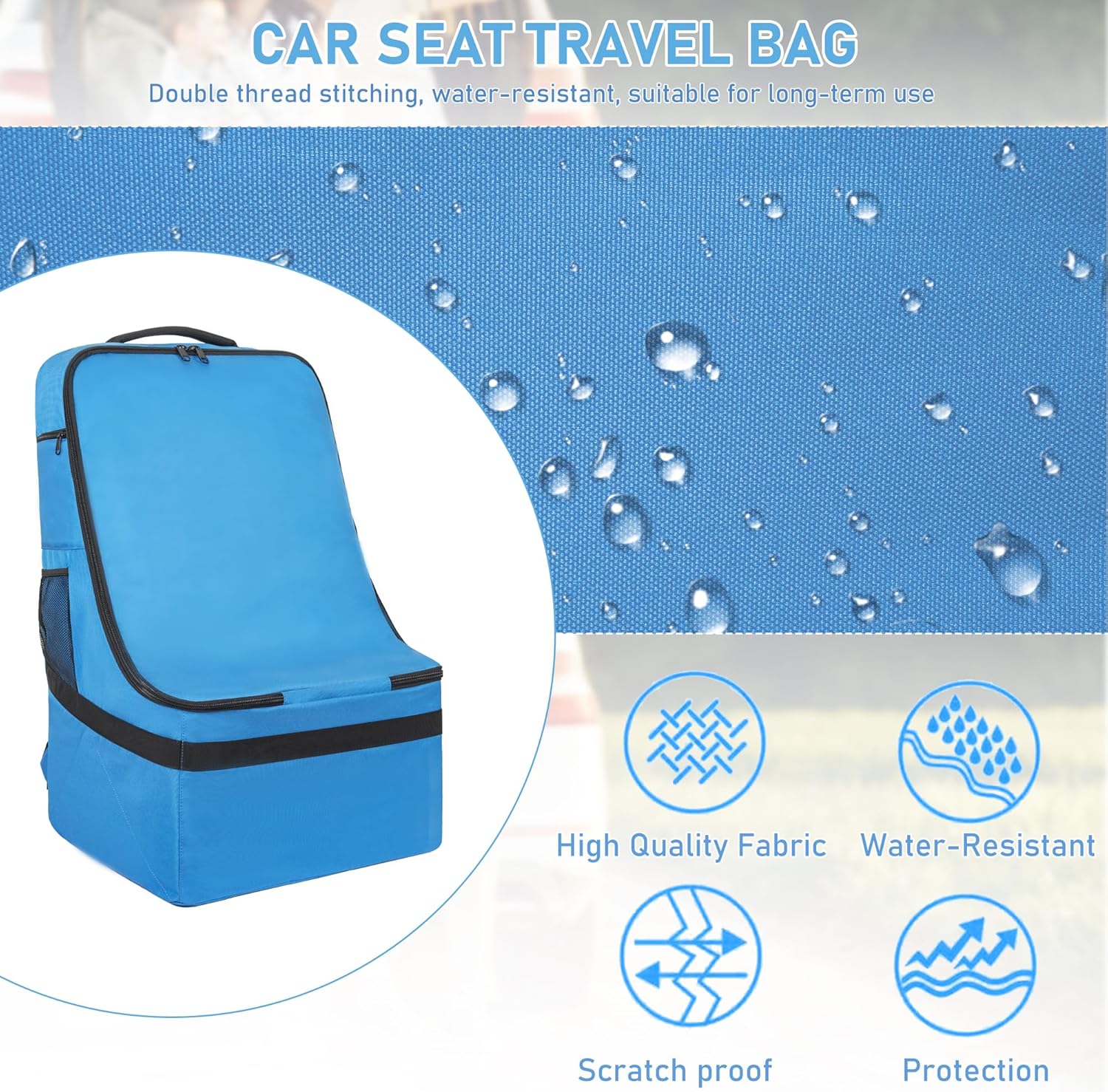 IBVIVIC Car Seat Travel Bag Heavy Duty Car Seat Bag for Airplane Gate Check Car Seat Backpack with Shoulder Strap, Blue