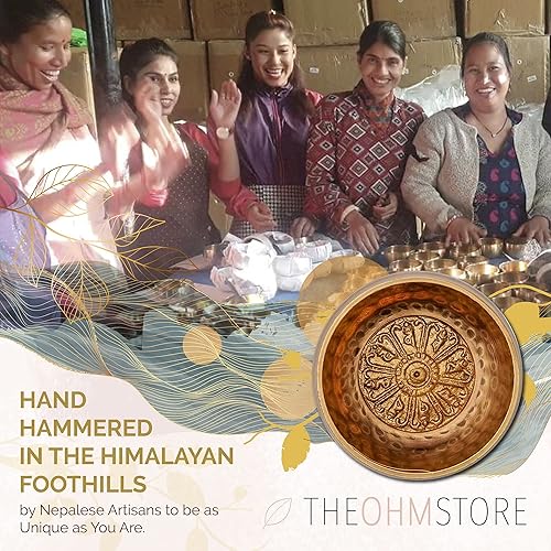 Miniatura 6 de Juego de cuenco tibetano con grabados de mantra curativo con cuarzo rosa y piedra de lava Mala, hecho a mano en Nepal para curación de chakras,