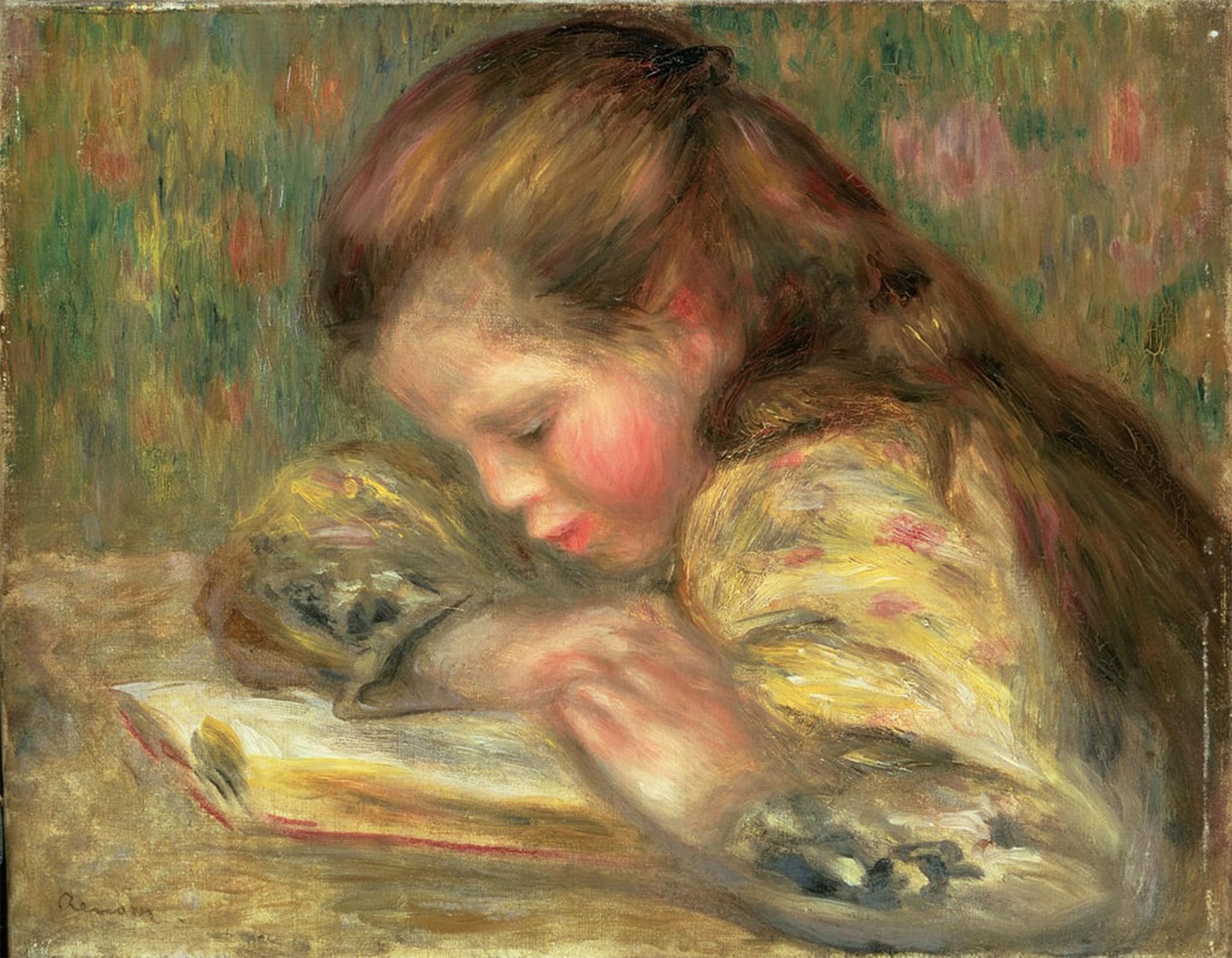 POSTERIIk Vintage Classic Picture Landscape Artwork Child Reading by Pierre Auguste Renoir Portrait Canvas Painting for Office Home Decor 60x90cm