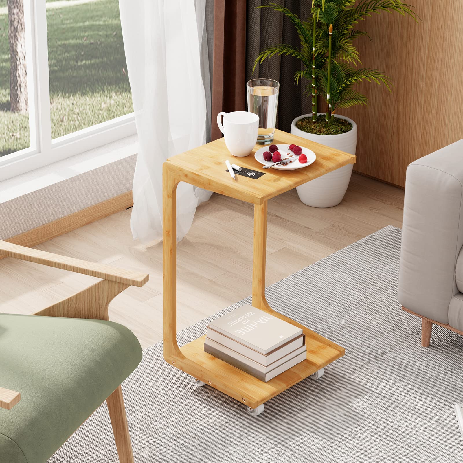 Sogesfurniture Bedside Wooden End Table Bedside Table,Mobile Laptop Stand Storage Cabinet with 2 Drawers,50x40x46cm,Oak BHEU-CT1-OK