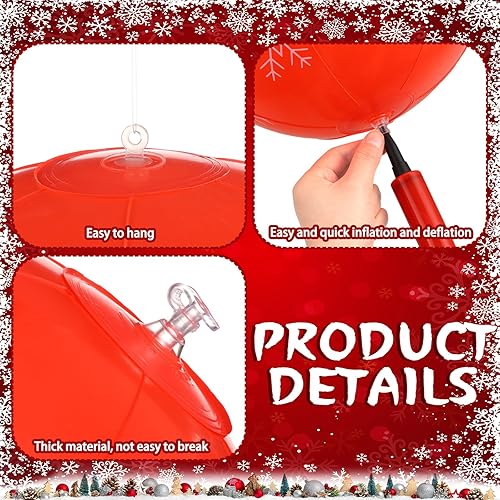Miniatura 4 de Jetec 12 bolas de Navidad inflables de PVC iluminadas de 9 pulgadas, bolas inflables de PVC decoradas al aire libre, adornos inflables de Navidad
