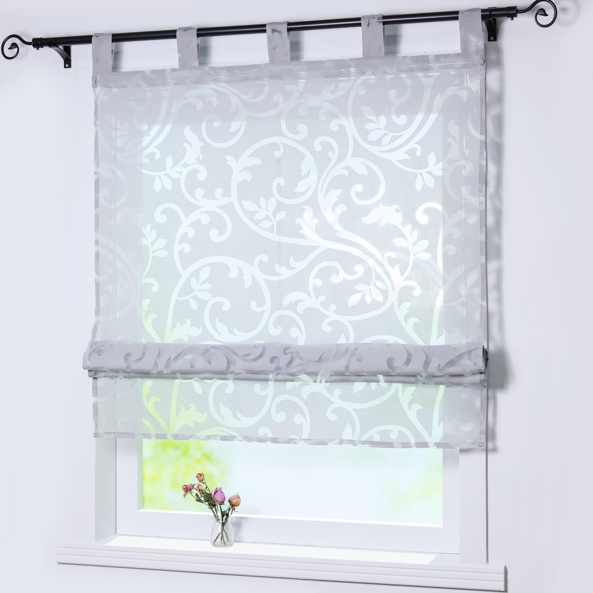 Joyswahl Jessica Roman Blind Burn-Out Curtains with Loops, Fabric, grey, BxH 120x140cm