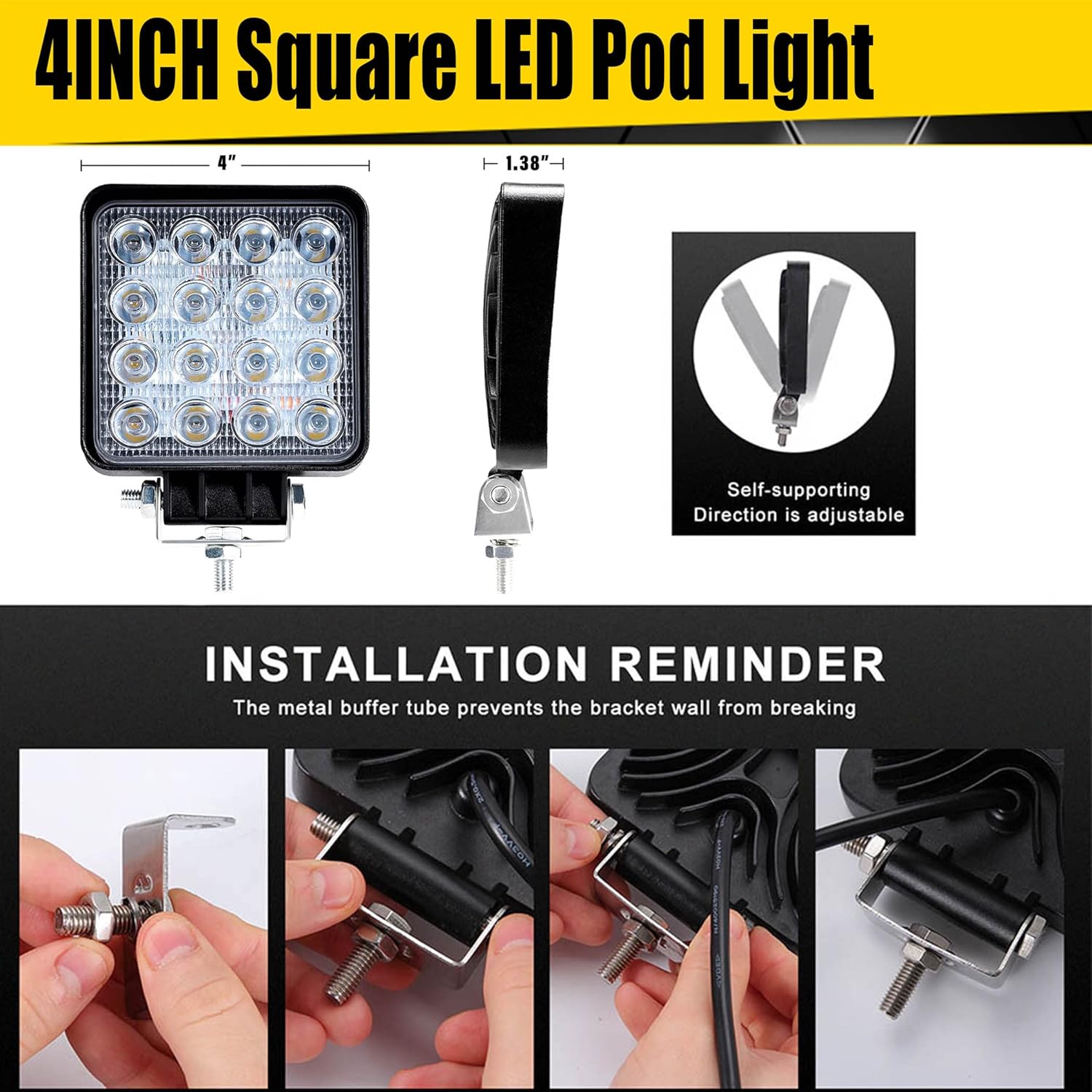 LED Work Lights for Truck 10pc 4.5 Inch Square LED Light Pods 12V 24V 48W 8000lm Cube Waterproof Off-Road Light Bar for Tractor Car Boat ATV UTV RV Golf Cart Lawn Mower