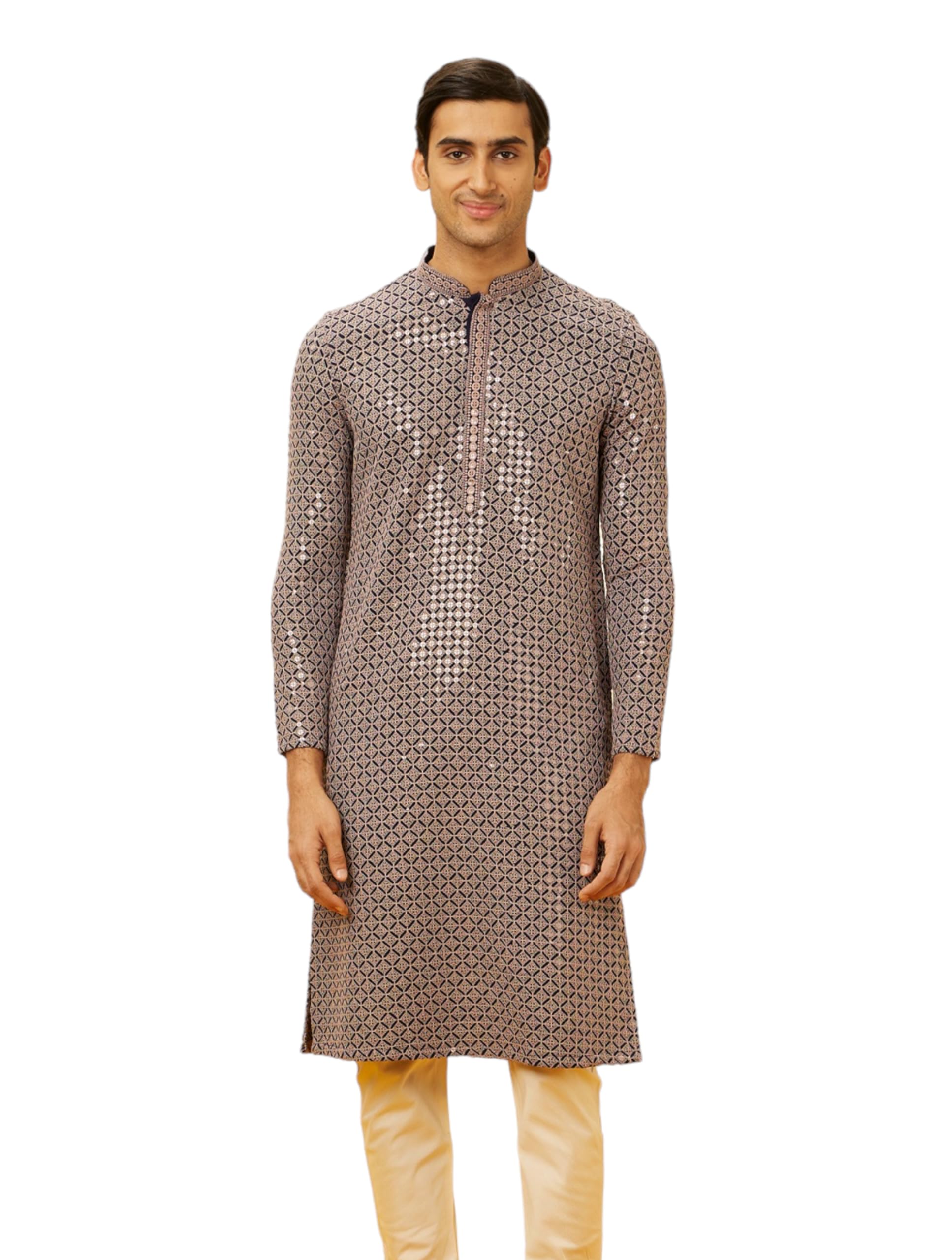 manyavar Men's Viscose Chikankari Sequined Kurta Set (2pcs)-picture-22