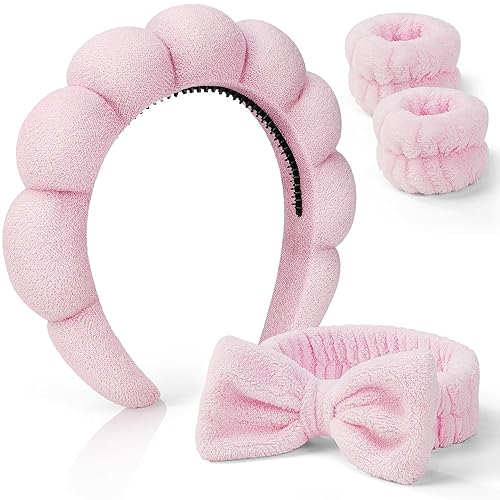 Lanfixilly Diadema de spa para lavar la cara, juego de diademas y muñequeras para el cuidado de la piel, diadema de maquillaje de tela de rizo,